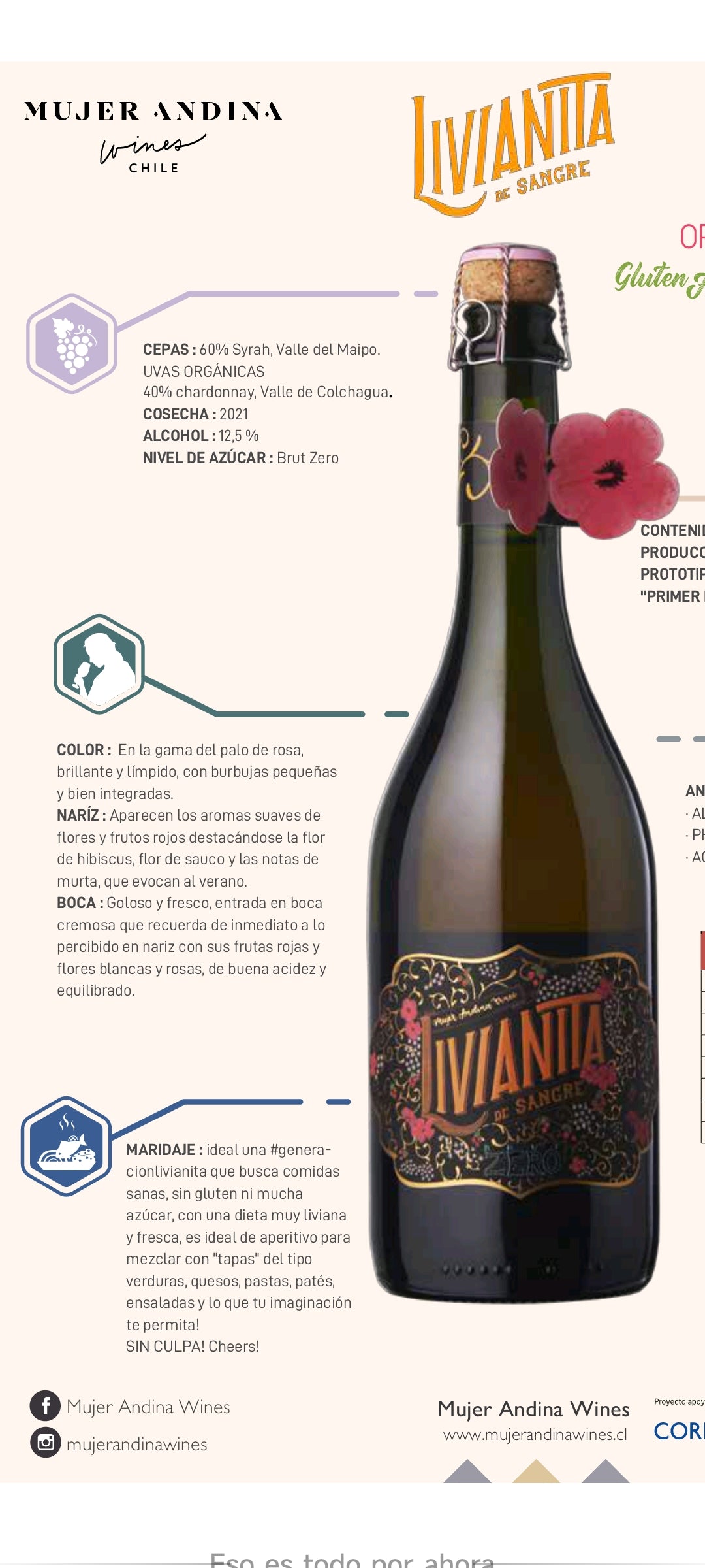 Espumante, Livianita de sangre, Brut Zero, Mujer andina