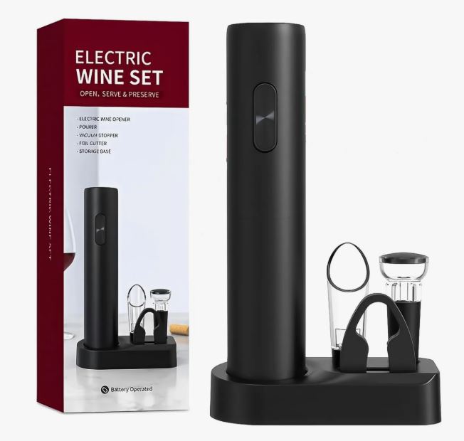Set destapador vino eléctrico con accesorios y base