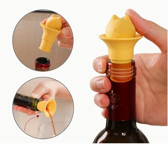 Tapón silicona y embudo diseño gato